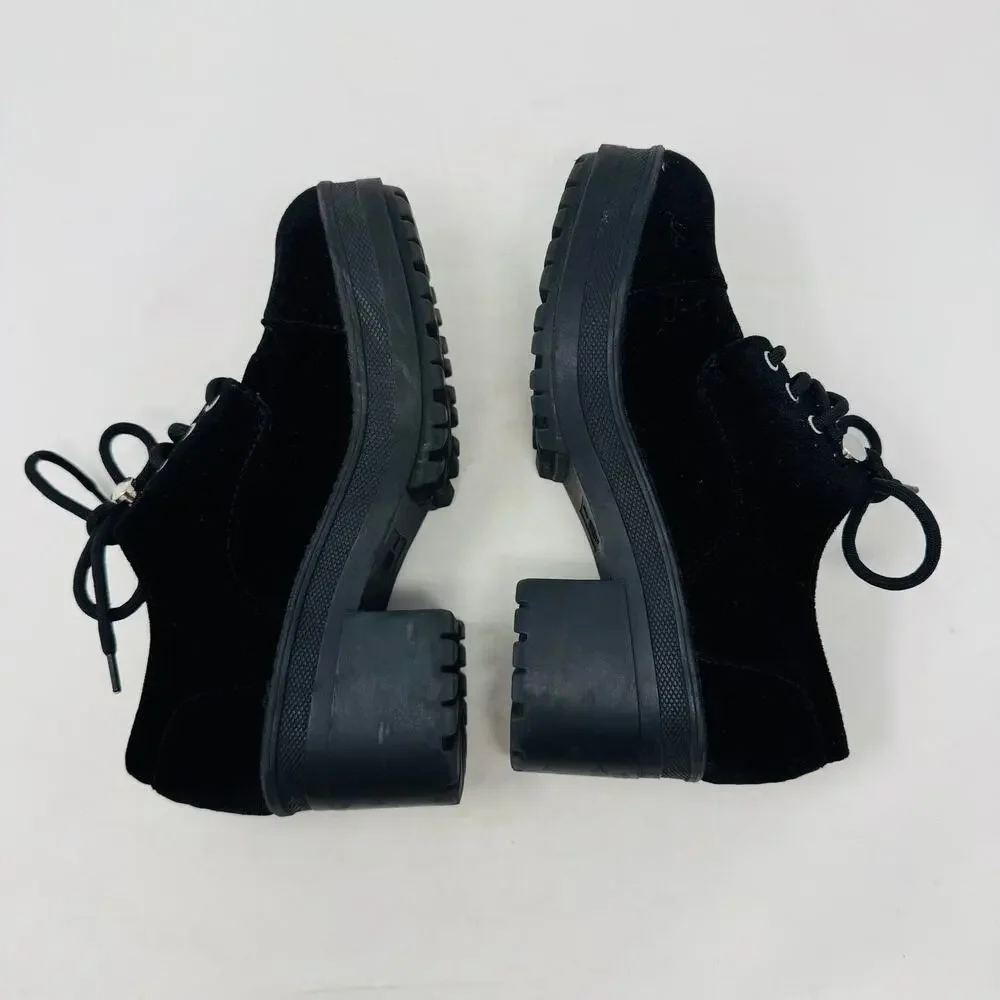 Urban Outfitters Black Velvet Lace-Up Chunky Platform Heels 90s Y2K Style Size 7
